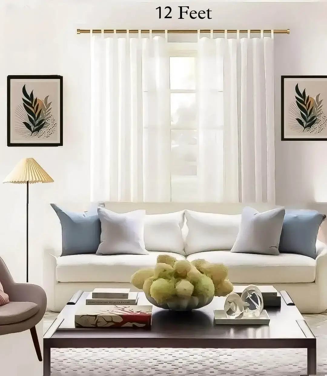 long curtain rod for living room long curtain rod for living room - Stylish living room with flowing voile curtains on a extra long adjustable curtain rod 12 feet set bronze colour, paired with a cozy sofa set, vibrant cushions, and wall paintings—creating a chic, inviting ambiance