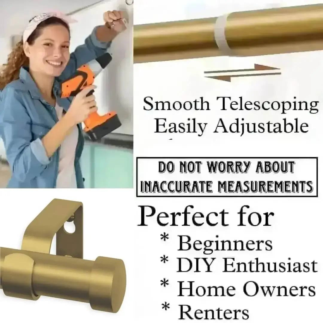 easy install telescopic rod for windows easy install telescopic rod for windows - DIY girl installing curtain brackets with a drill—text highlights ‘Perfect for beginners, DIY enthusiasts, homeowners and renters!’ Features smooth telescoping rods, and easily adjustable design so you never worry about inaccurate measurements