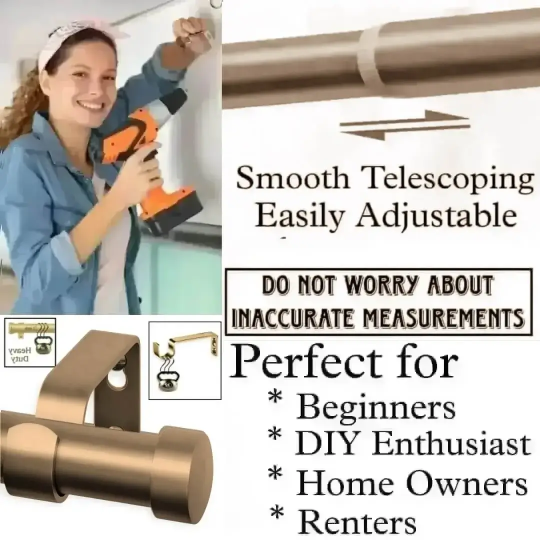 retractable curtain pole retractable curtain pole - DIY girl installing curtain rods with a drill—text highlights ‘Perfect for beginners, DIY enthusiasts, homeowners and renters!’ Features smooth telescoping rods, and easily adjustable design so you never worry about inaccurate measurements