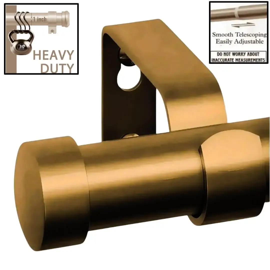 luxury curtain rods for living room luxury curtain rods for living room -Three images showcasing a heavy duty adjustable curtain rod bronze colour: 1) Main image is bronze colour curtain rod, 2) Image with curtain rod holding heavy weight, text highlights '1 inch curtain rod, Heavy Duty – Holds 35 lbs with ease'; 3) Close-up of telescoping mechanism with 'Easily Adjustable, Smooth Telescoping and not to worry about inaccurate measurements' text;