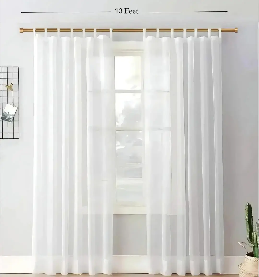 extra long curtain rod 120 inch extra long curtain rod 120 inch - Elegant white floor-length sheer curtains hanging from a sleek gold extra long adjustable curtain rod installed on a window—creating a modern, flowing look while maintaining privacy and natural light. Text highlight: 10 feet (120 inches) long, suggesting that these rods can be used on wide windows