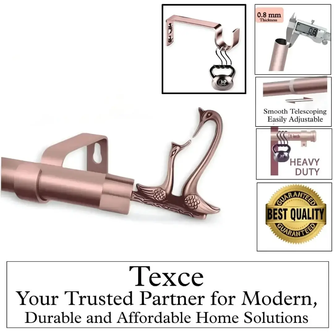 best decorative curtain rod set best decorative curtain rod set - Four-panel luxury rose gold curtain rod holding heavy weight showcase: (1) Stress test proving no bend under heavy weights, (2) Close-up of 1-inch diameter sturdy pole (no sag), (3) Close-up of smooth telescoping mechanism ('Easily Adjustable'); (4) Text overlay: 'Best quality guaranteed—Texce: modern, durable, affordable home décor.' Combines elegance and industrial strength