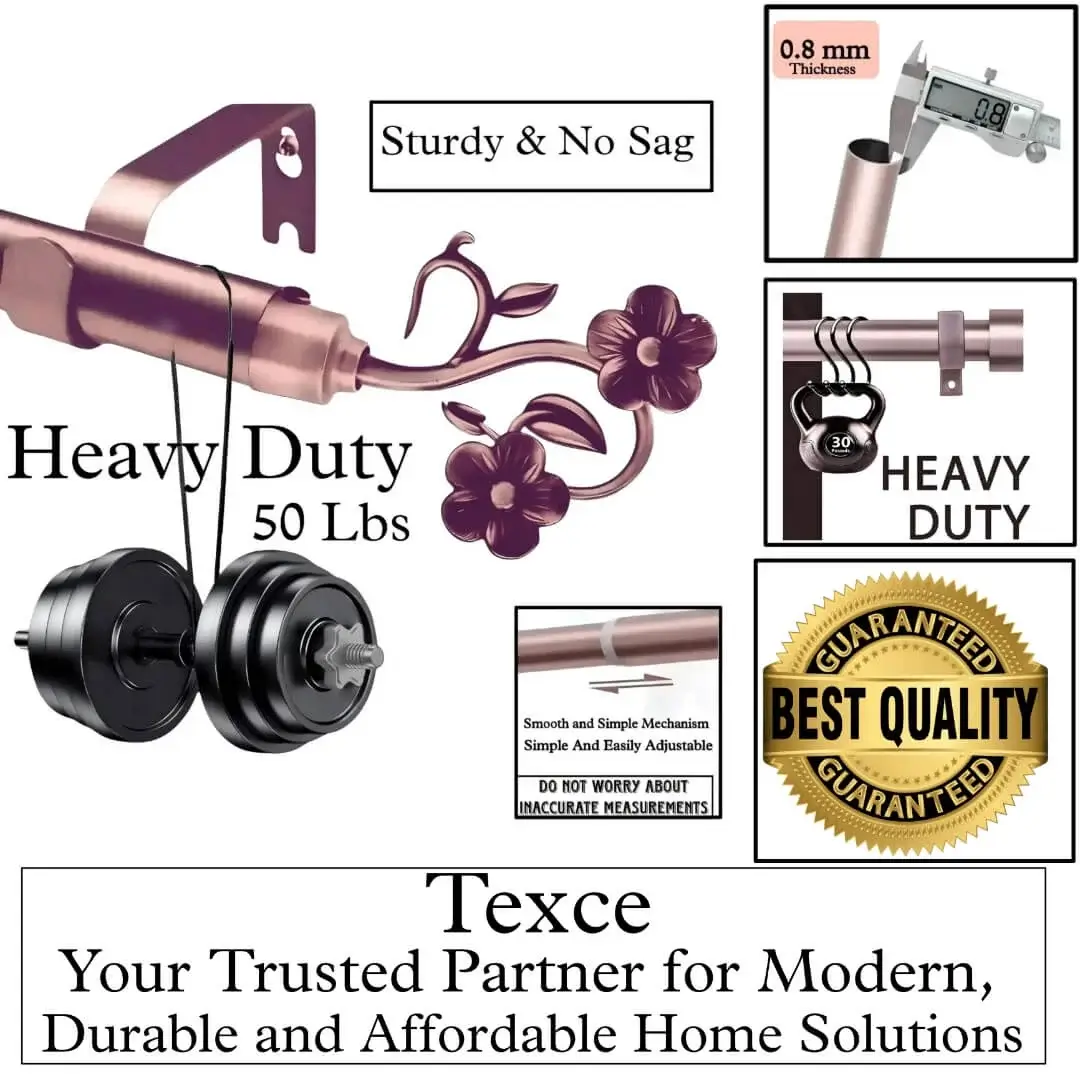 best heavy duty adjustable curtain rod set best heavy duty adjustable curtain rod set - Four-panel luxury rose gold curtain rod holding heavy weight showcase: (1) Stress test proving no bend under heavy weights, (2) Close-up of 1-inch diameter sturdy pole (no sag), (3) Close-up of smooth telescoping mechanism ('Easily Adjustable'); (4) Text overlay: 'Best quality guaranteed—Texce: modern, durable, affordable home décor.' Combines elegance and industrial strength