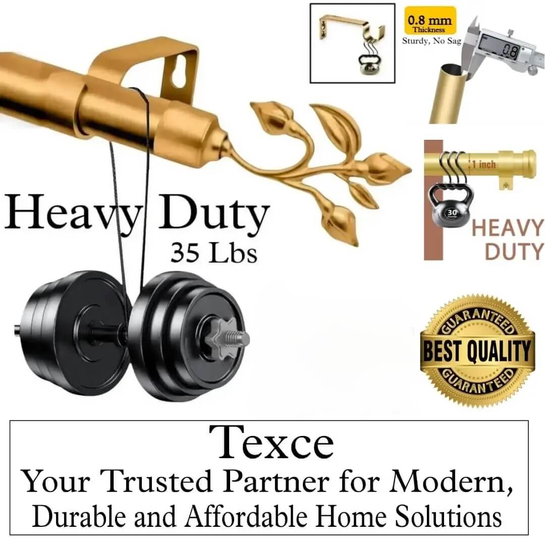 best heavy duty curtain poles best heavy duty curtain poles - Three-panel luxury gold curtain rod holding heavy weight showcase: (1) Stress test proving no bend under heavy weights, (2) Close-up of 1-inch diameter sturdy pole (no sag), (3) Text overlay: 'Best quality guaranteed—Texce: modern, durable, affordable home décor.' Combines elegance and industrial strength