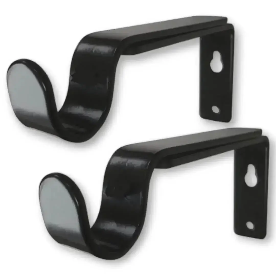 black curtain bracket black curtain bracket, Pair of matte black curtain brackets, showcasing their sturdy metal construction and minimalist design for seamless curtain rod installation