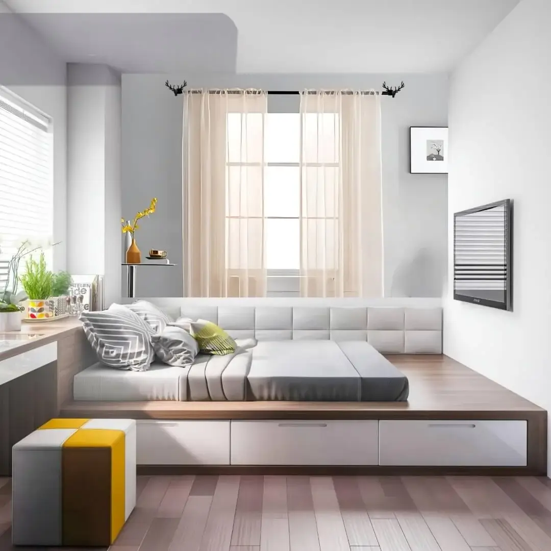 curtain rods for bedroom curtain rods for bedroom - Elegant white sheer curtains hanging from a heavy-duty black curtain rod with decorative deer motif finials, styled in a complete bedroom setting with a cot, side table, and wall art.