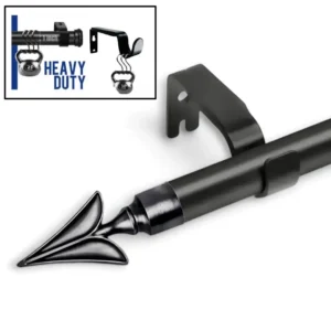 strong curtain rods - black curtain rod with arrow motif finials, featuring a sturdy bracket, heavy-duty construction, and an easily adjustable mechanism for a perfect fit.