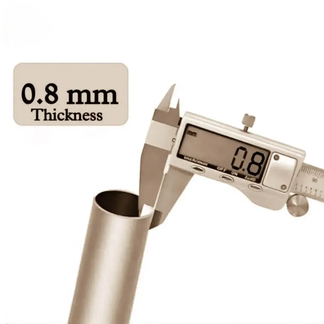 0.8 mm thick curtain pipe Close-up of metal curtain rod pole with highlighted text: '0.8mm thickness, sturdy and no sag' - showcasing durable construction for long-lasting performance