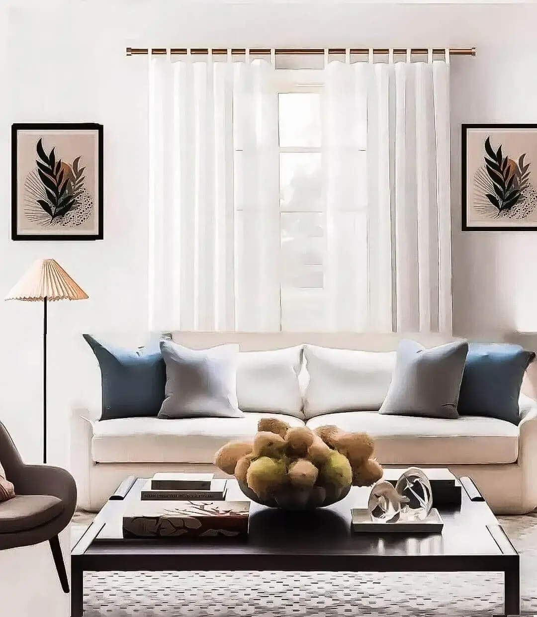 11 foot adjustable curtain rod for living room 11 foot adjustable curtain rod for living room - Stylish living room with flowing curtains on a adjustable curtain rod, paired with a cozy sofa set, vibrant cushions, and wall paintings—creating a chic, inviting ambiance.