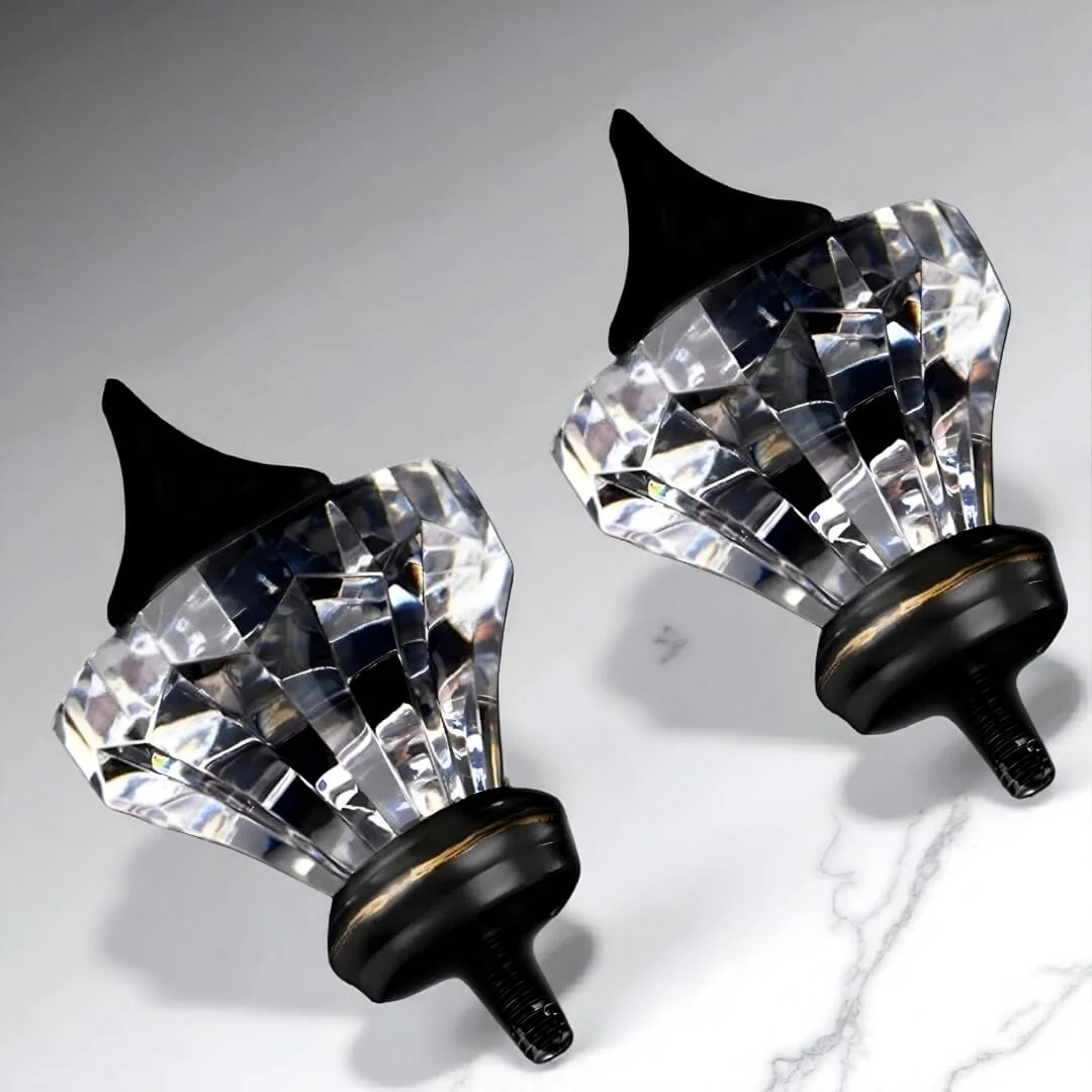 crystal curtain rod finials crustal finial for curtain rod - Pair of decorative crystal finial ends for black curtain rods, elegant accessory for upgrading window treatments in bedrooms and living rooms.