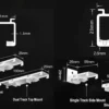 measurements of curtain brackets Close-up technical diagram showing precise bracket measurements for ceiling or wall-mounted curtain track installation, including screw hole spacing and load-bearing specs