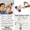 curtain rail with brackets curtain rail with brackets - Three-panel showcase: (1) DIY girl installing a curtain rod with a drill, (2) elegant gold curtain rod with flower finial, and (3) close-up of heavy-duty steel brackets. Overlay text highlights: ‘Easy to install, corrosion-proof steel, versatile styles, affordable pricing, lifetime support, and Texce—a trusted brand