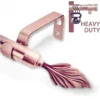 heavy duty curtain pole heavy duty curtain rod - showcase: (1) Rose gold curtain rod with leaf finial supporting 35 lbs weight (text: 'Heavy Duty, Thick and Sturdy'), proving luxury meets strength (0.8mm thick, 1-inch diameter). (2) Smooth telescoping adjustment (text: 'Simple and Smooth'). (3) Ideal for heavy blackout curtains.