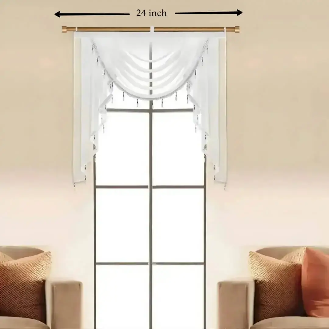 small curtain rod for window small adjustable curtain rod - Elegant sheer curtains hanging from a small 24-inch gold curtain rod, perfectly fitted for a compact and small window. Ideal for small spaces and cozy interiors