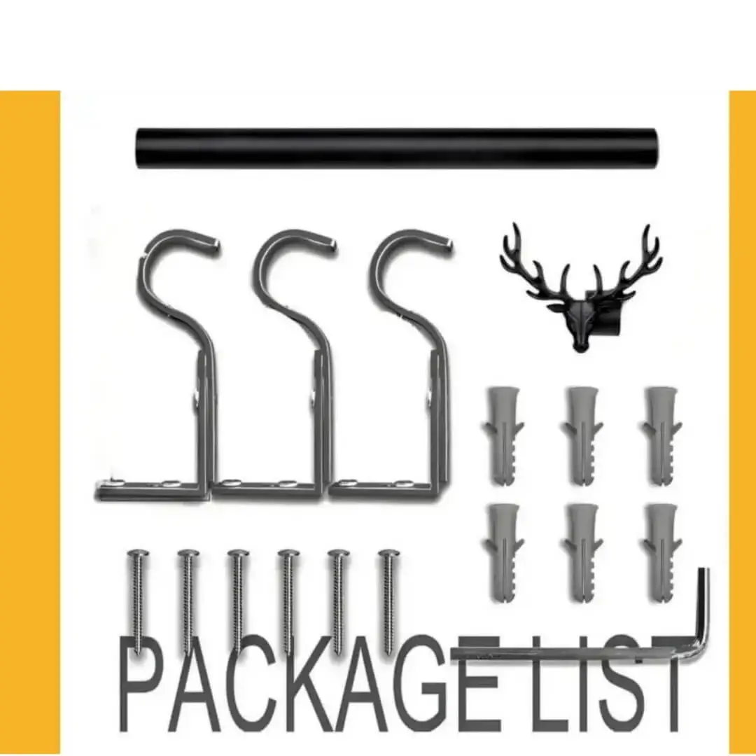 curtain pole and brackets curtain pole and brackets - Complete adjustable curtain rod set displayed with package contents: 2 finials, 3 heavy-duty brackets, 1 adjustable rods, wall anchors, and screws. Text overlay highlights 'Package List'—everything needed for professional installation
