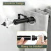 curtain rod with decorative ends curtain rod with diamond, Beautiful beige grommet curtain hanging from a black crystal finial curtain rod, installed on a bedroom window for an elegant modern window treatment.