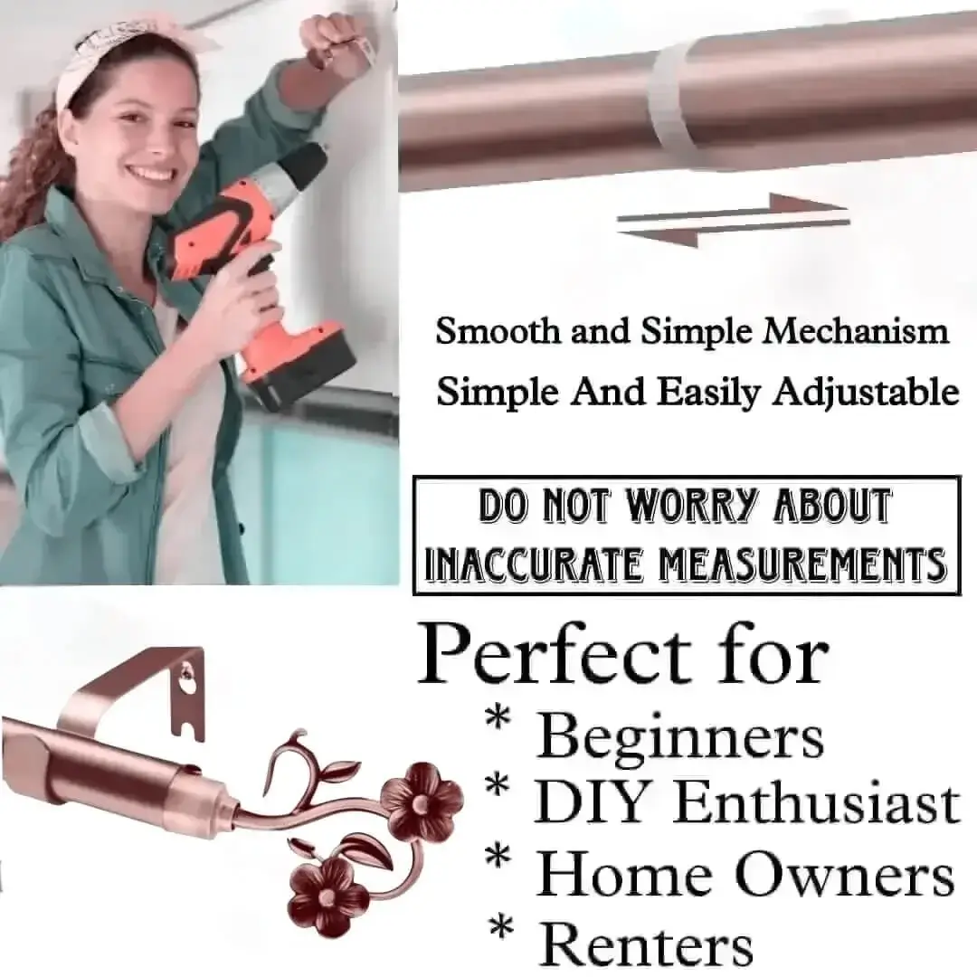 adjustable curtain pipe adjustable curtain pipe - DIY girl installing curtain rods with a drill—text highlights ‘Perfect for beginners, DIY enthusiasts, homeowners and renters!’ Features smooth telescoping rods, and easily adjustable design so you never worry about inaccurate measurements