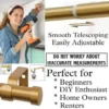 gold adjustable curtain rods gold adjustable curtain rods - showcase, DIY girl installing curtain rods with a drill—text highlights ‘Perfect for DIY enthusiasts, Apartments, renters, beginners, home owners !’ Features smooth telescoping rods, and easily adjustable design so you never worry about inaccurate measurements