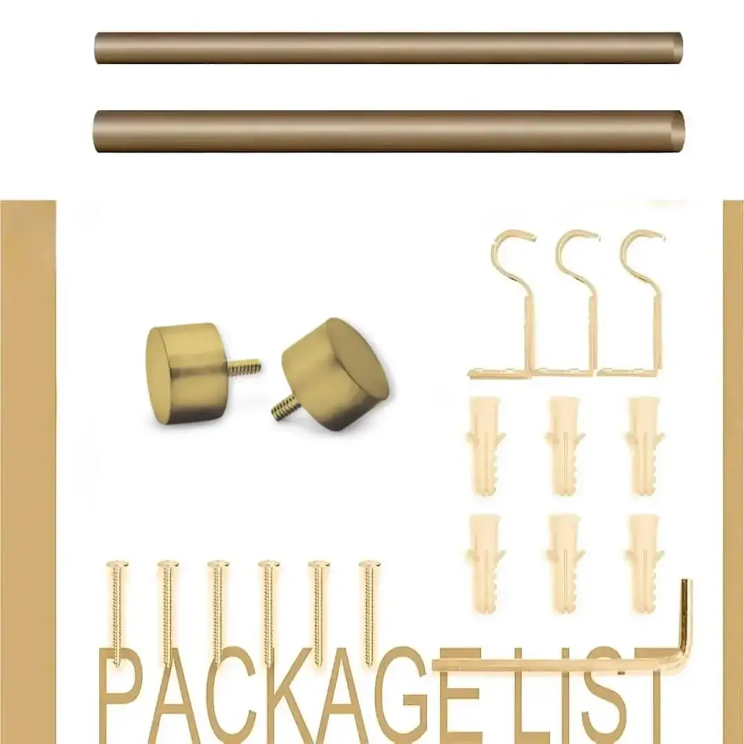 curtain rod kit with brackets curtain rod kit with brackets - showcase, complete curtain rod set with accessories displayed with all included components: 2 decorative finials, 3 heavy duty brackets, 1 rod, wall anchors, and screws. Text overlay lists the 'Package List,' showcasing everything needed for professional installation.