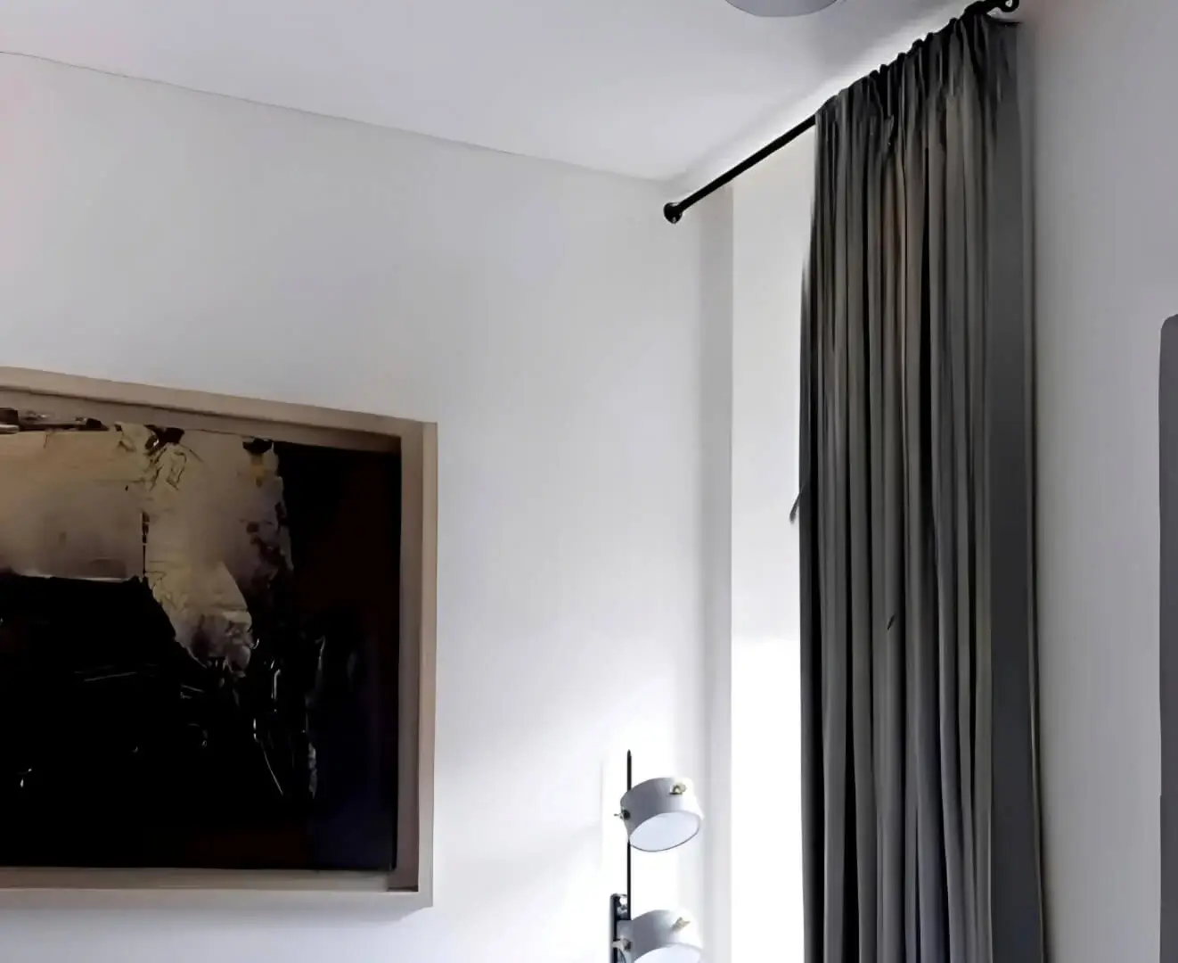 curtain rods for windows close to wall curtain rods for windows close to wall - Elegant floor-length curtains hanging on a matte black curtain rod mounted on a wall-adjacent door. Showcases space-saving design with sturdy brackets and seamless fabric drape