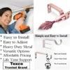 80 inch curtain rod with holder 80 inch curtain rod with holder - Three-panel showcase: (1) DIY girl installing a rose gold colour curtain rod with a drill, (2) elegant curtain rod with leaf finial, and (3) close-up of heavy-duty steel brackets. Overlay text highlights: ‘Easy to install, corrosion-proof steel, versatile styles, affordable pricing, lifetime support, and Texce—a trusted brand