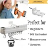 heavy duty curtain track DIY girl installing curtain track with a drill—text highlights ‘Perfect for beginners, DIY enthusiasts, homeowners and renters!’ Features smooth and easy to install so you never worry about installation difficulties