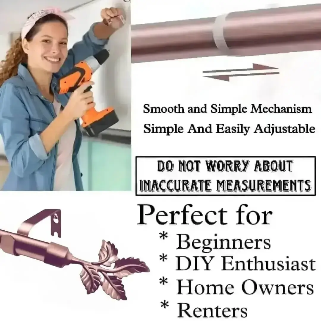 extendable curtain rod extendable curtain rod - DIY girl installing curtain rods with a drill—text highlights ‘Perfect for beginners, DIY enthusiasts, homeowners and renters!’ Features smooth telescoping rods, and easily adjustable design so you never worry about inaccurate measurements