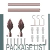 80 inch curtain rod set 80 inch curtain rod set - showcase, complete curtain rod set with accessories displayed with all included components: 2 decorative finials, 3 heavy duty brackets, 2 adjustable rods, wall anchors, and screws. Text overlay lists the 'Package List,' showcasing everything needed for professional installation.