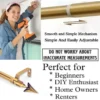 gold adjustable curtain rod gold adjustable curtain rod - DIY girl installing curtain brackets with a drill—text highlights ‘Perfect for beginners, DIY enthusiasts, homeowners & renters!’ Features smooth telescoping rods, and easily adjustable design so you never worry about inaccurate measurements