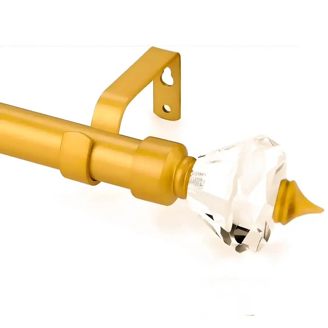 gold curtain rods gold curtain rod with diamond ends - Closeup of a gold adjustable curtain rod with crystal finial end