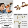 gold curtain rod set with fitting gold curtain rod set with fitting - Three-panel showcase: (1) DIY girl installing a curtain rod with a drill, (2) elegant end cap curtain rod design, and (3) close-up of heavy-duty steel brackets. Overlay text highlights: ‘Easy to install, corrosion-proof steel, versatile styles, affordable pricing, lifetime support, and Texce—a trusted brand