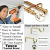 antique gold double curtain rod set with fittings antique gold double curtain rod set with fittings - Three-panel showcase: (1) DIY girl installing a curtain rod with a drill, (2) elegant bird-shaped finial rod design, and (3) close-up of heavy-duty steel brackets. Overlay text highlights: ‘Easy to install, corrosion-proof steel, versatile styles, affordable pricing, lifetime support, and Texce—a trusted brand.