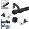 heavy duty adjustable curtain pole adjustable rod for curtains - Three-panel product showcase: 1) Elegant black curtain rod with diamond-shaped finial ends for a luxury window treatment. 2) Close-up demonstrating smooth telescoping adjustability with text 'easily adjustable, simple smooth mechanism' for perfect fitting. 3) Heavy duty curtain rods supporting significant weight with 'heavy duty' text highlight, emphasizing strength and durability.