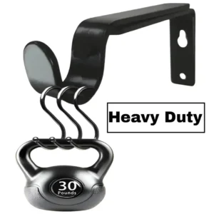 heavy duty curtain brackets - Close-up of a black heavy-duty steel curtain bracket stress-tested with heavy weights, showcasing its high load capacity. Highlighted text emphasizes: 'heavy duty'