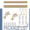 antique gold double curtain rod set antique gold double curtain rod set - complete gold curtain rod set with accessories displayed with all included components: 2 decorative finials, 3 heavy duty brackets, 1 rod, wall anchors, and screws. Text overlay lists the 'Package List,' showcasing everything needed for professional installation.