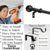 adjustable curtain pole with brackets adjustable curtain pole with brackets - Three-panel showcase: (1) DIY girl installing a curtain rod with a drill, (2) elegant ball-shaped finial rod design, and (3) close-up of heavy-duty steel brackets. Overlay text highlights: ‘Easy to install, corrosion-proof steel, versatile styles, affordable pricing, lifetime support, and Texce—a trusted brand
