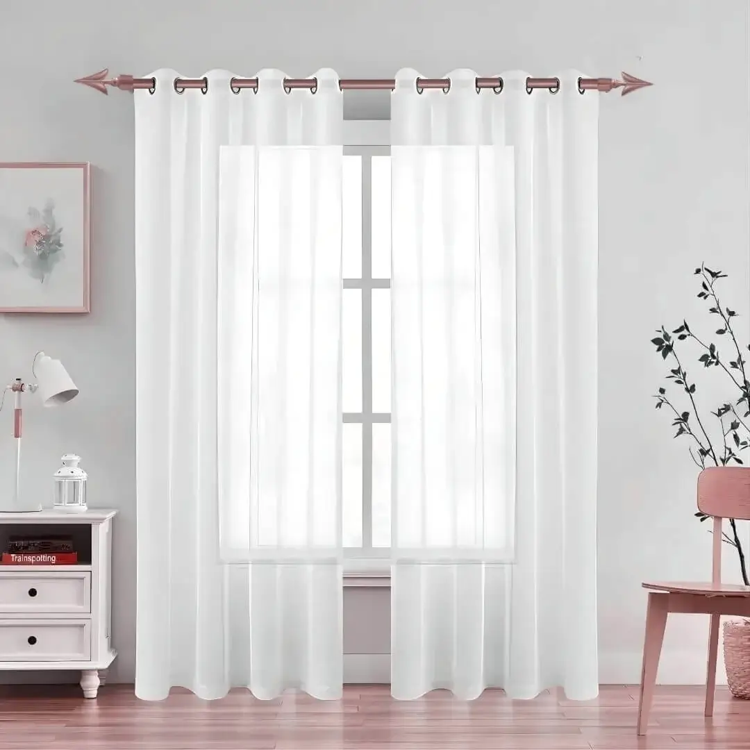 pink gold curtain pole for living room pink gold curtain pole for living room - Stylish living room with flowing voile curtains on a rose gold curtain rod, paired with wall paintings and side table—creating a chic, inviting ambiance