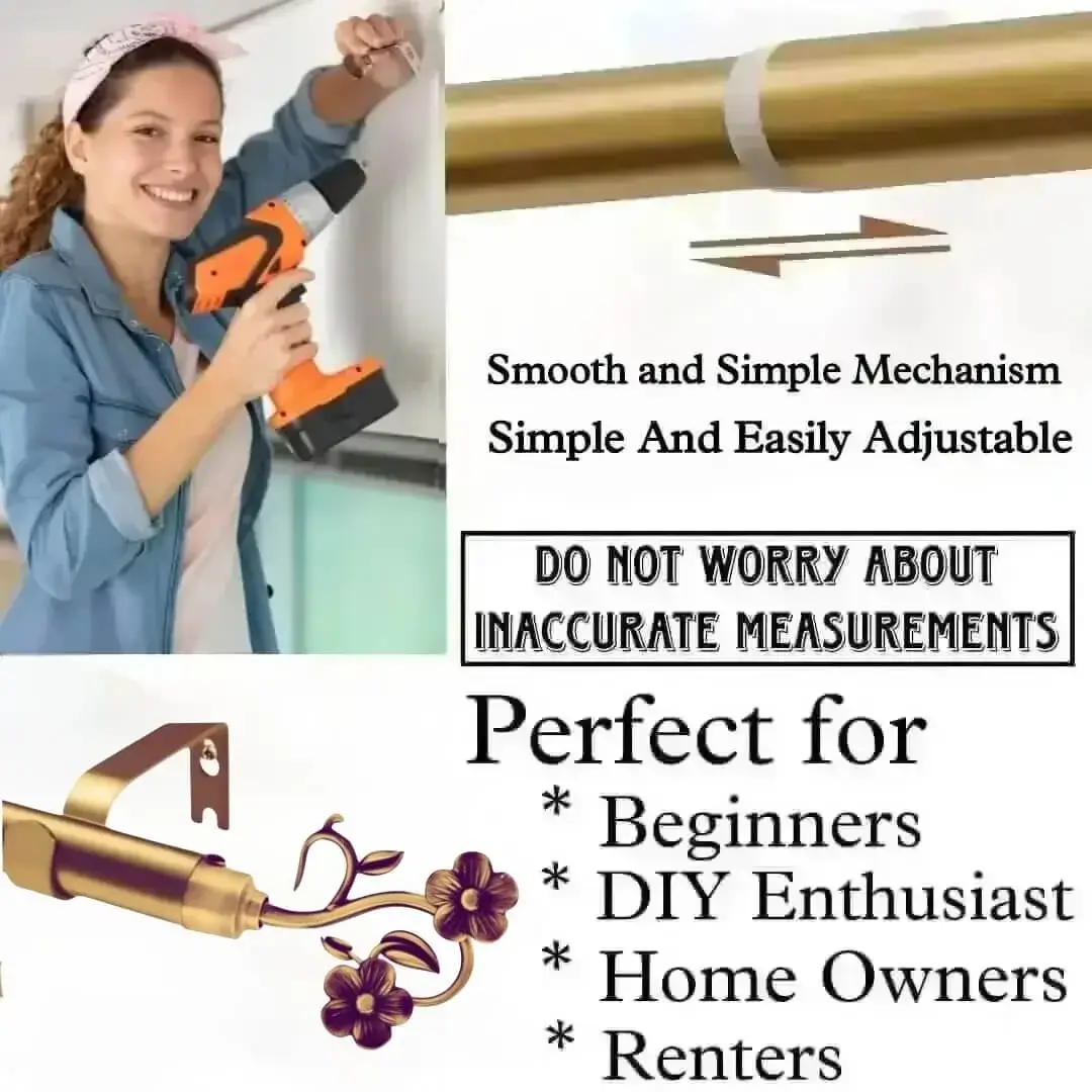 extension rod for curtain extension rod for curtain - DIY girl installing curtain rods with a drill—text highlights ‘Perfect for beginners, DIY enthusiasts, homeowners and renters!’ Features smooth telescoping rods, and easily adjustable design so you never worry about inaccurate measurements