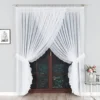 curtain rod for home curtain rod for home - A stylish living room in a modern home with floor-length white pinch-pleat drapes hung on sleek chrome-finish curtain rods, framing a long door. Paired with a complementary wall painting, the space exudes a chic and inviting ambiance