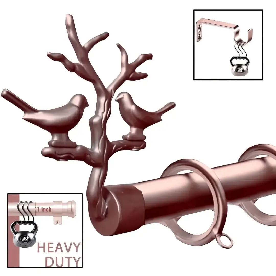 firm curtain rod firm curtain rod - Rose gold curtain rod with bird-on-tree finials, featuring a sturdy bracket, heavy-duty construction, and an easily adjustable mechanism for a perfect fit.