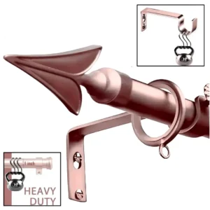 rose gold curtain rod extendable - Three-panel showcase: (1) Rose gold curtain rod with luxurious finish, (2) Rod supporting heavy weights without bending, and (3) Brackets stress-tested for max load—proving industrial-strength durability for flawless performance