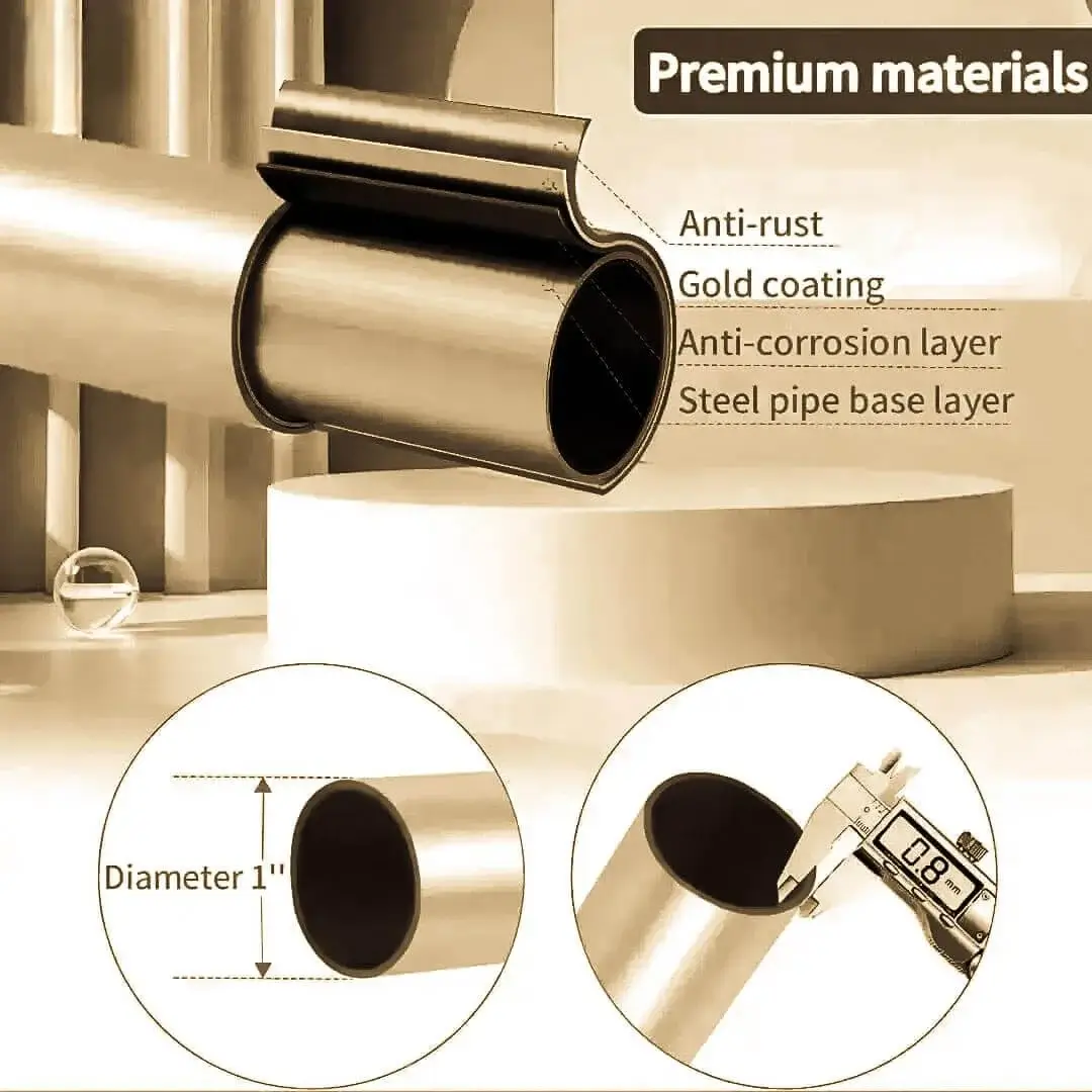 rust-proof-bronze-curtain-rod.webp rust proof bronze curtain rod, Close-up of curtain rod pole with highlighted text: 'Anti-rust coating, 0.8mm thickness, 1-inch diameter' - showcasing durable construction for long-lasting performance