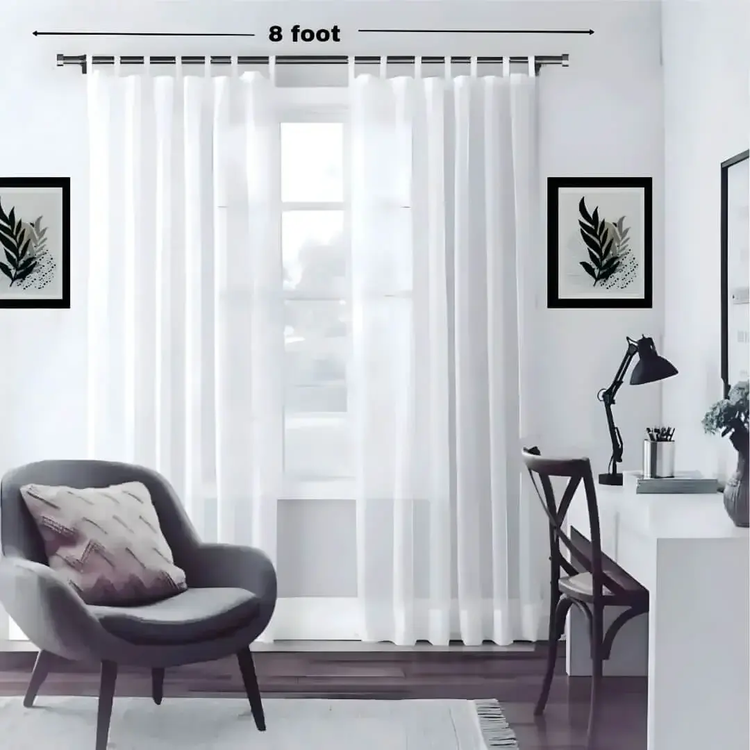 8 feet adjustable curtain rod set for apartment - Stylish living room showcases an 8-foot adjustable curtain rod perfectly suited for an apartment, with flowing sheer curtains paired alongside a single seater and a table to create a chic, inviting ambiance.