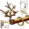 adjustable gold curtain pole set extendable gold curtain rod set - Gold curtain rod with bird-on-tree finials, featuring a sturdy bracket, heavy-duty construction, and an easily adjustable mechanism for a perfect fit.
