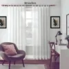 80 inch curtain rod 80 inch adjustable curtain rod - Stylish living room with flowing white curtains on a 80 Inch adjustable curtain rod, paired with a single seater, and a table —creating a chic, inviting ambiance. Text highlight '80 inches' proving that this adjustable rod fits multiple window sizes