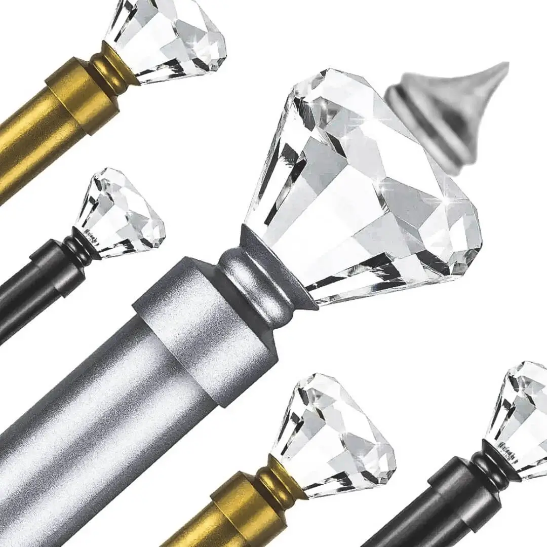 glass curtain rod luxury curtain rod - Closeup of a grey colour curtain rod with crystal diamond finial end