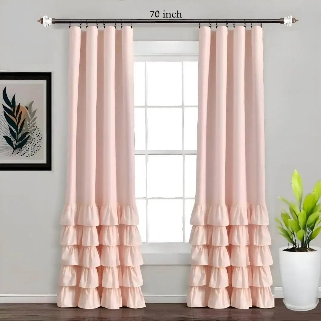 70 inch adjustable curtain rod 70 inch adjustable curtain rod showcase - An 70 inch extendable curtain rod with diamond ends installed in an living room. The sleek rod holds up elegant, floor-length pink curtains, creating a modern and airy feel while filtering natural light for privacy. Text highlight '70 inch'
