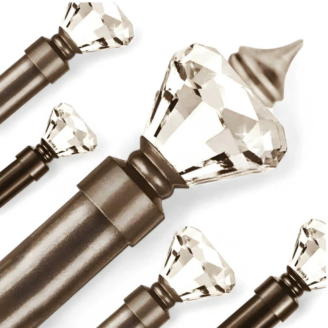 brown curtain rod Closeup of a brown colour curtain rod with crystal diamond finial end