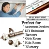 sliding curtain rods sliding curtain rods -showcase, DIY girl installing curtain rods with a drill—text highlights ‘Perfect for DIY enthusiasts, Apartments, renters, beginners, home owners !’ Features smooth telescoping rods, and easily adjustable design so you never worry about inaccurate measurements