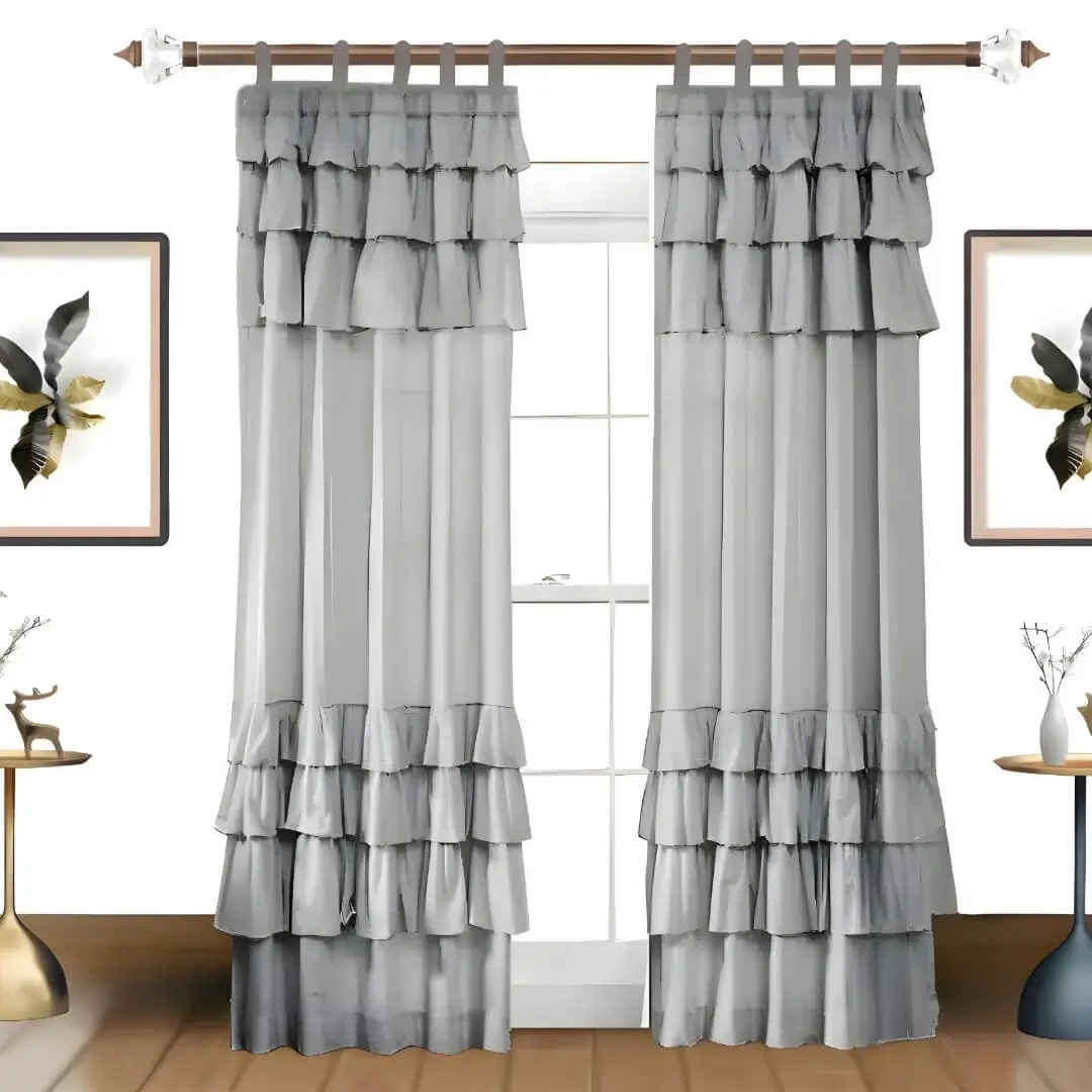 adjustable curtain rod living hall adjustable curtain rod for living hall - Stylish living room with flowing grey curtains on adjustable curtain rod installed on a window, paired with a side table, and wall paintings—creating a chic, inviting ambiance